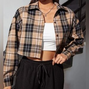Forever 21 Cropped Plaid Long Sleeve